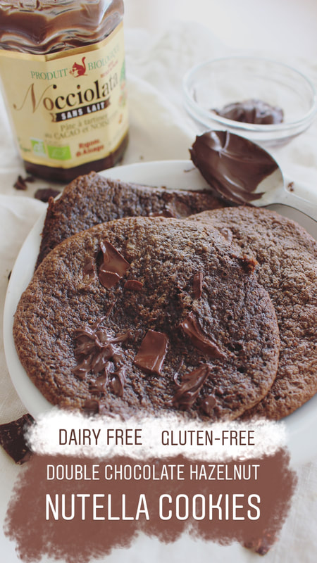 Double Chocolate Hazelnut Nutella Cookies- Grain-free & Dairy-free. A heavenly mix between a cookie, a brownie, and nutella. #paleo #paleotreats #grainfree #dairyfree #glutenfree #glutenfreedesserts #cookies #nutella #chocolate #chocolatecookies #nutellacookies #healthydessert